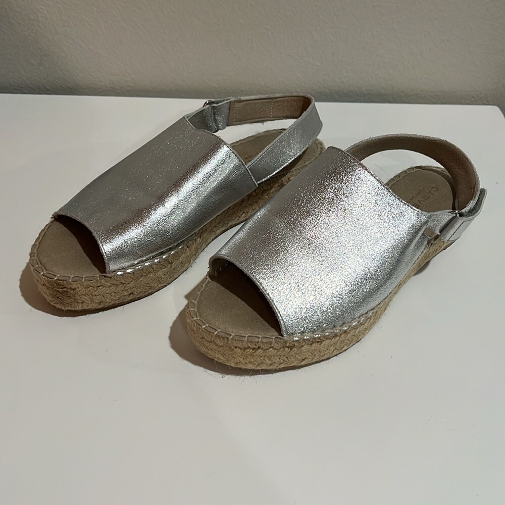 Carvela Kurt Geiger Women's Silver Leather‎ Espadrilles Sz 38 (US 8) Metallic - Picture 3 of 11
